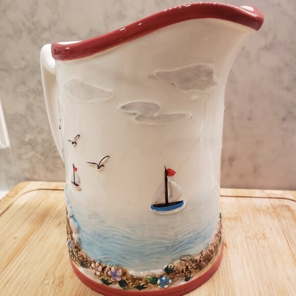 Ocean, beach, lighthouse, summer red and white pitcher - Picture 4 of 6